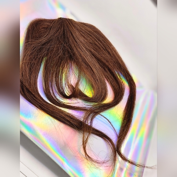 Dark Auburn Brown Human Hair French Bangs - Picture 8 of 8